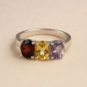 Triple Oval Natural Gemstone Garnet Citrine Amethyst 925 Silver NWOT 7 9.5 378-9